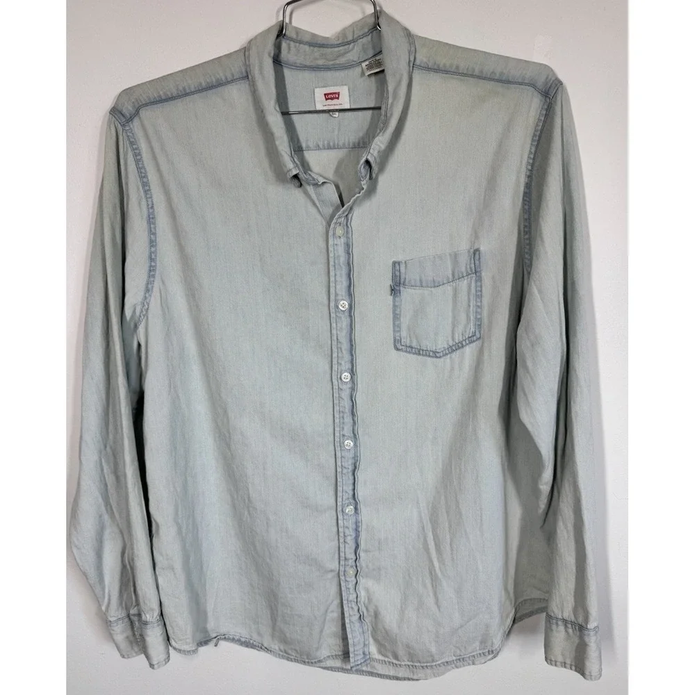 Levis Light Blue Denim Long Sleeve Pocket Shirt Mens XXL Western Workwear Cowboy